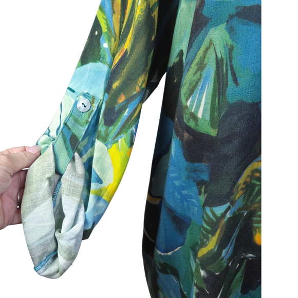 Blue Sky Bamboo Blend Tropical Pattern Shirt With Roll Tab Sleeves Size XL - Picture 4 of 8